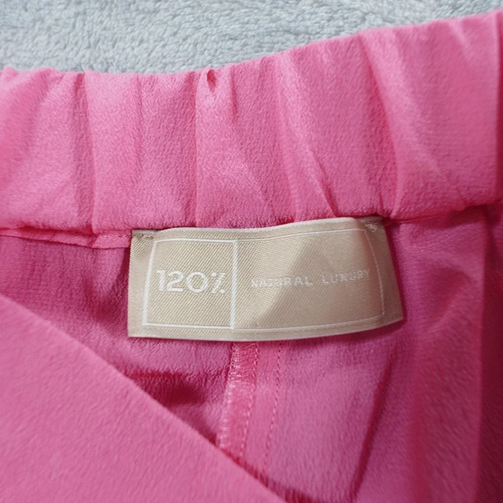 120% Wide Leg Pants Womens 42 M Pink Silk Crepe Elastic Waist Pull On Dress Pant